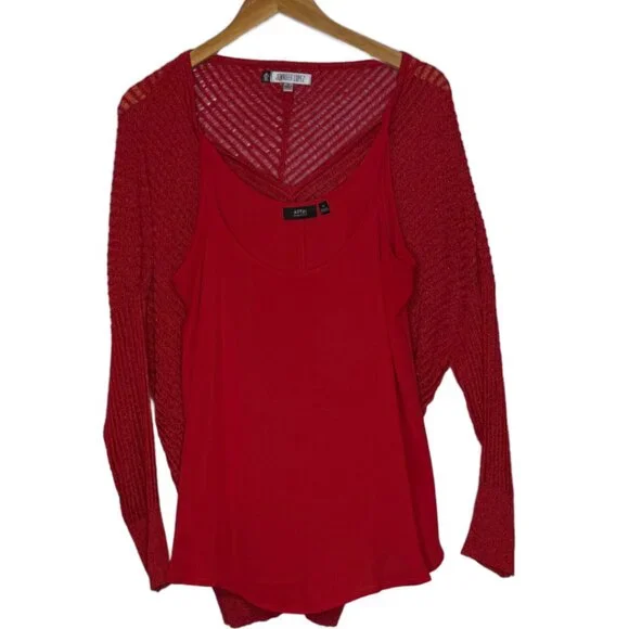 JLO Jennifer Lopez V neck Sparkle Sheer Sweater w/APT Red Cami Both XL - Picture 3 of 16